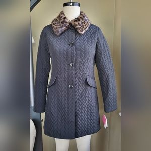 Kate Spade Quilted Coat with removable faux fur collar Size S New with Tag